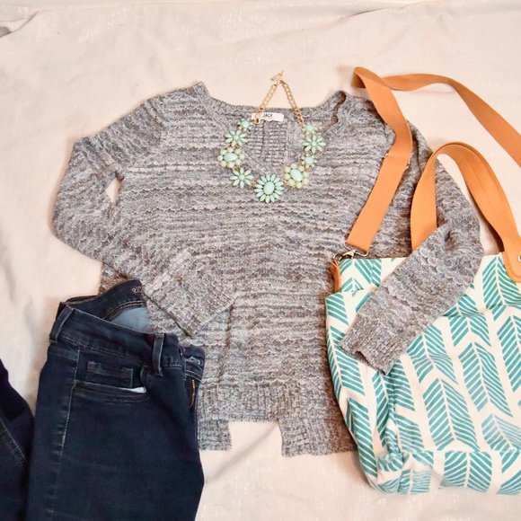 BB Dakota Tops - Jack X BB Dakota Gray and White Textured Knit Sweater